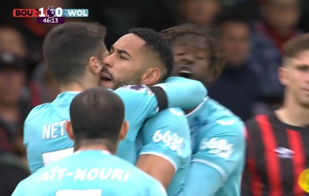 Los Wolves vencieron por 1-2 al Bournemouth. Captura/DAZN
