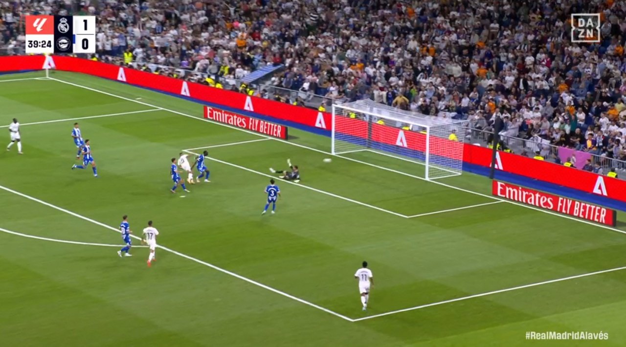 Mbappe scored for Madrid in the 40th minute on Tuesday. Screenshot/DAZN