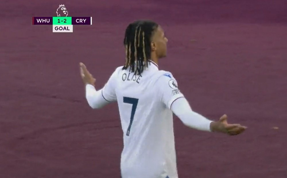 El Crystal Palace venció por 1-2 al West Ham. Captura/DAZN
