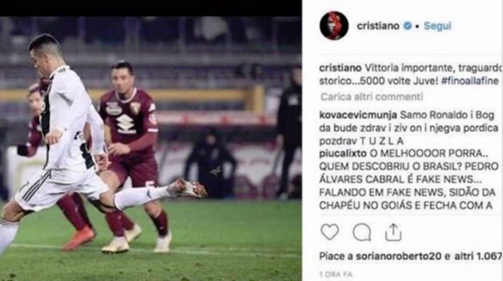 La afición del Torino se enfadó por el gesto de su jugador tras la derrota. Instagram/cristiano