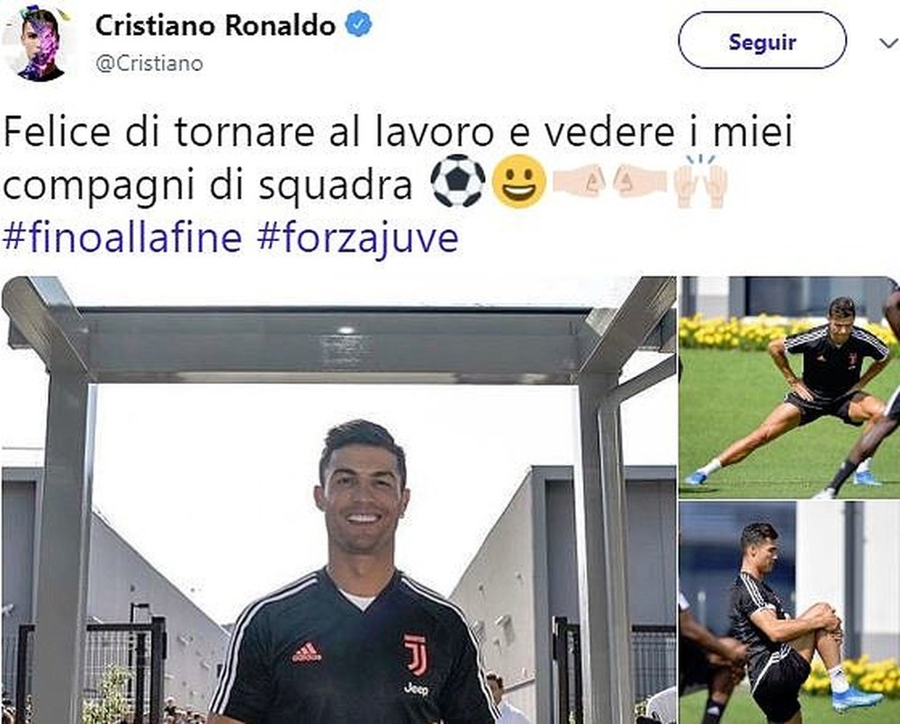 A mensagem de Cristiano aos adeptos da Juventus. Twitter/Cristiano
