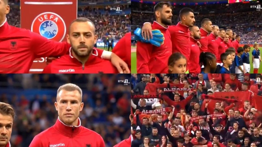 Los jugadores y la afición de Albania no daban crédito. Capturas/RTK1