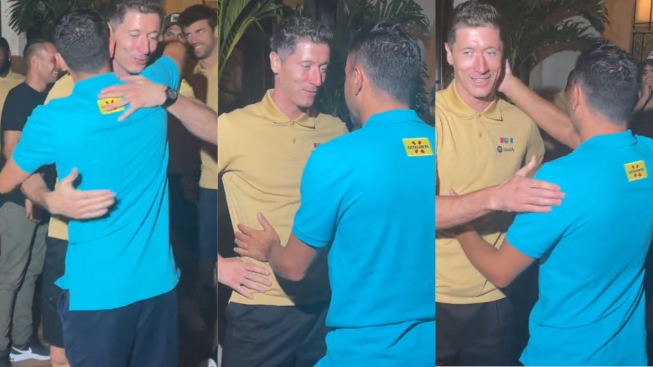 ï»¿The photograph every person turned into awaiting: Xavi and Lewandowski hug