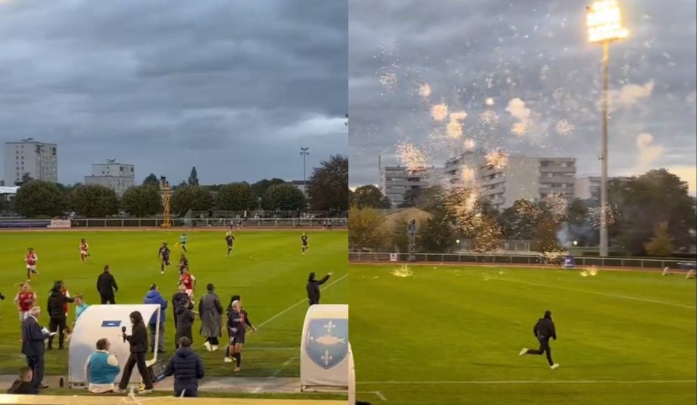 El PSG-Reims femenino, suspendido por el lanzamiento de fuegos artificiales. Twitter/ojbsports