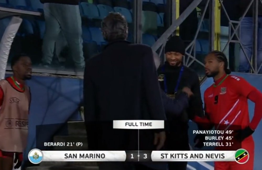 San Marino perdeu por 1-3 para São Cristóvão e Névis. Captura/FOXSports
