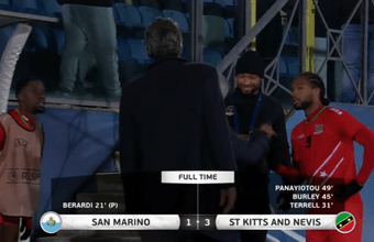 San Marino continuó con su mala racha y sumó su partido 139 sin vencer de forma consecutiva. Esta vez, si cabe, la derrota es más dolorosa, ya que, pese a ser un encuentro amistoso, el rival ante el que se vio las caras era de un nivel similar, San Cristóbal y Nieves, pero perdió por un gol a tres.