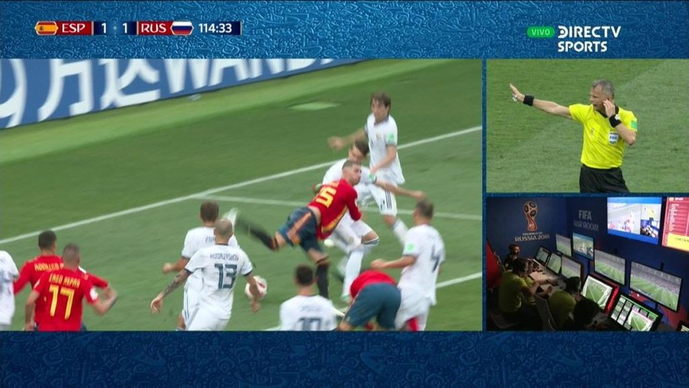 Spain felt at least one of Pique and Ramos had been impeded. Twitter/DirecTVSports