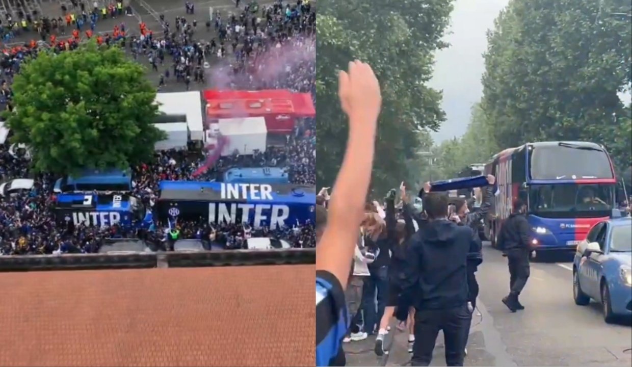 Así fueron los recibimientos a Inter y Barça. Captura/Inter/ElChiringuito