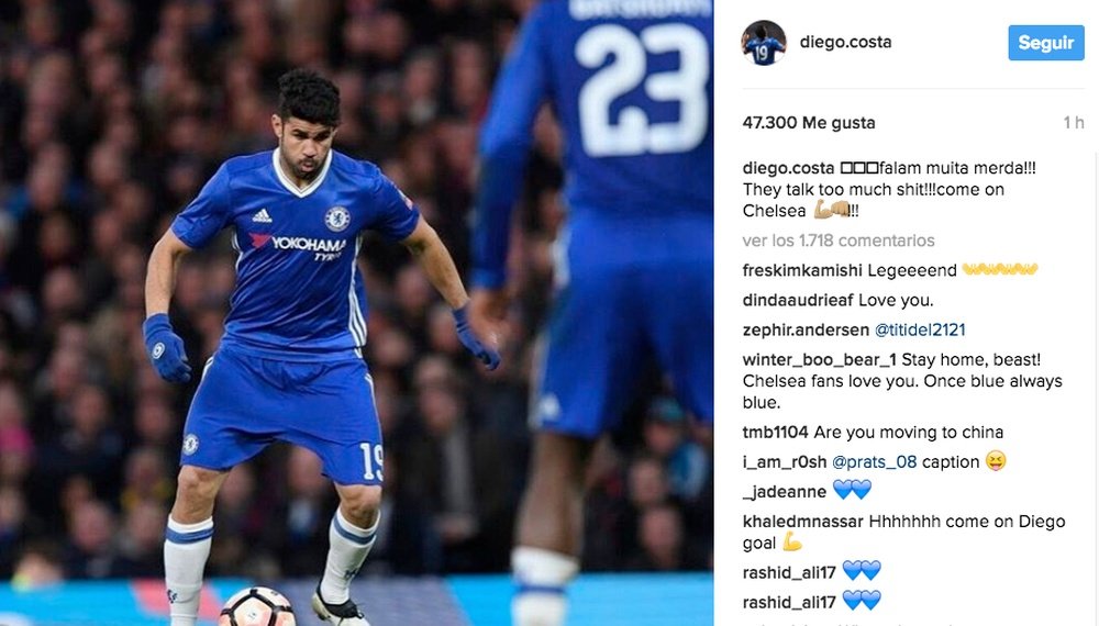 Photo Instagram de Diego Costa mettant fin aux rumeurs. DiegoCosta