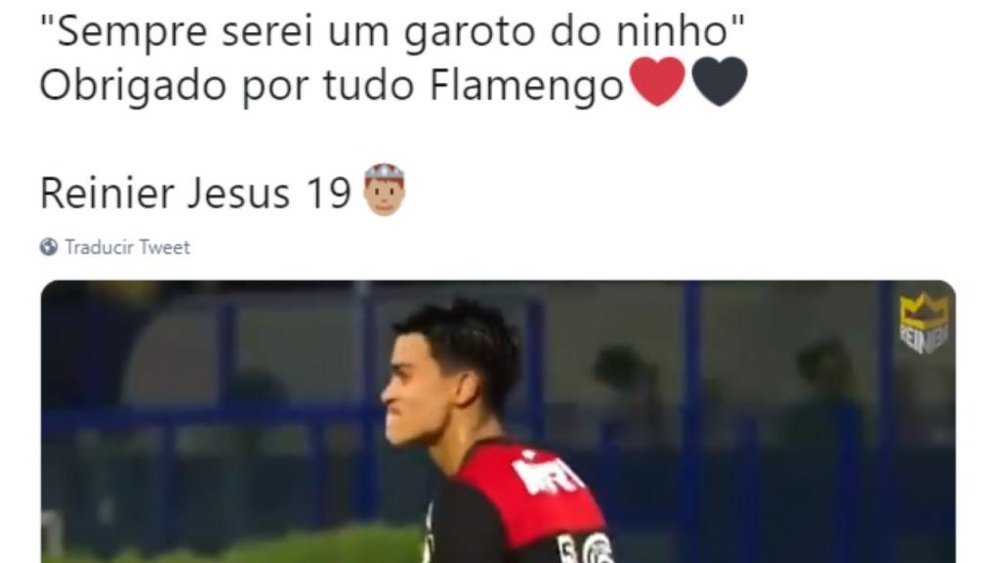 Reinier promete levar sempre o Flamengo no coração. Twitter/ReinierJesus_19
