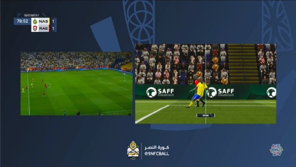 Ronaldo opened the scoring against Al Raed with a header. Screenshot/SSC