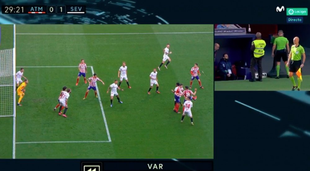 There were two VAR penalties in the first half of Atletico v Sevilla. Captura/MovistarFutbol
