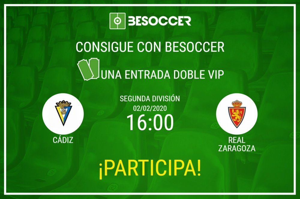 Consigue una entrada doble VIP para el Cádiz-Real Zaragoza. BeSoccer