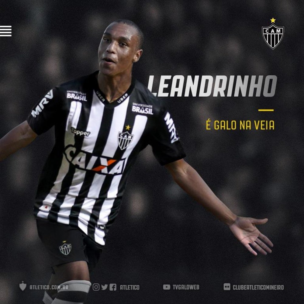 Leandrinho llegó cedido a Atlético Mineiro este martes. Twitter/atletico
