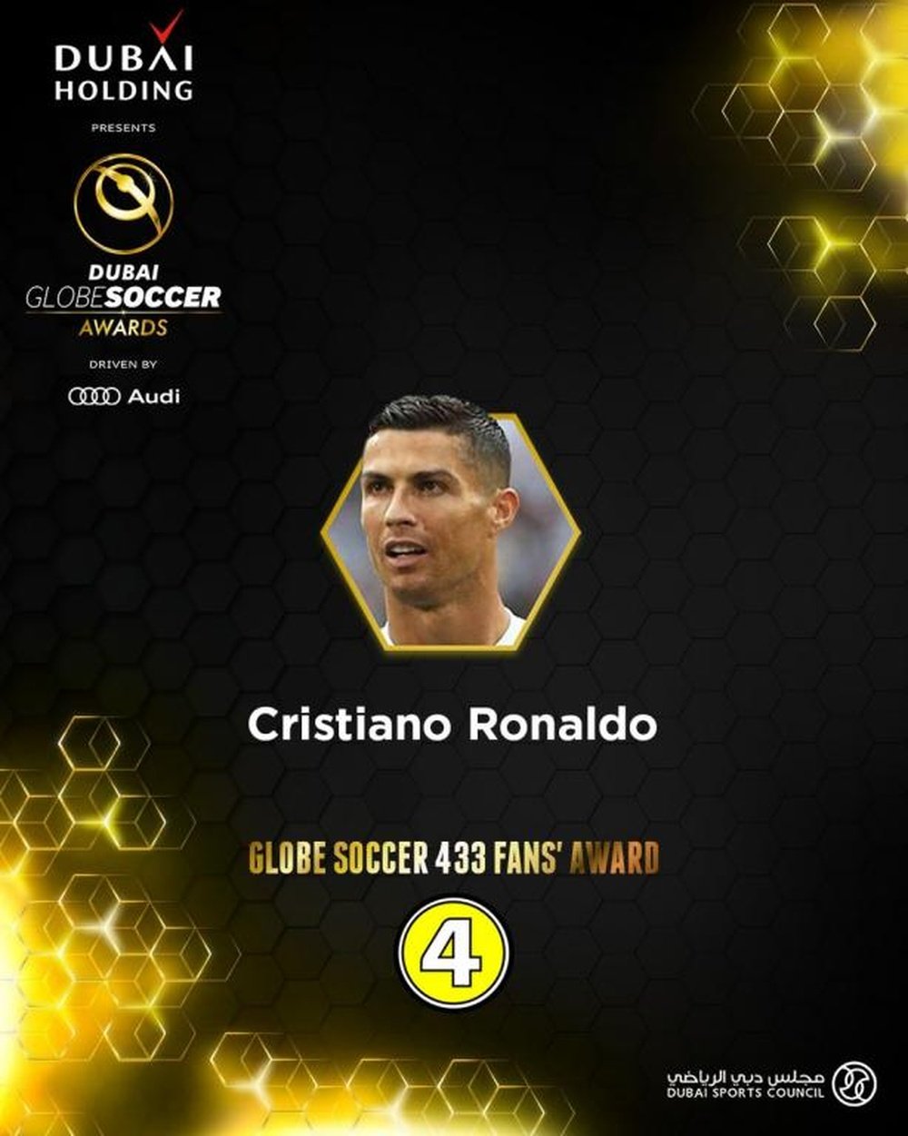 Cristiano a gagné un nouveau trophée. Twitter/Globe_Soccer