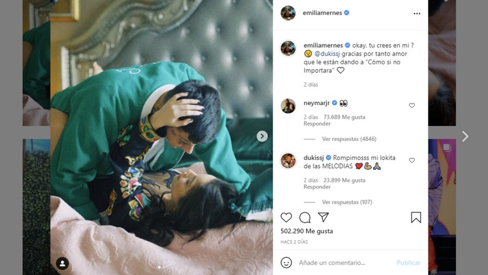 El comentario de Neymar acumula casi 74.000 'likes'. Instagram/emiliamernes