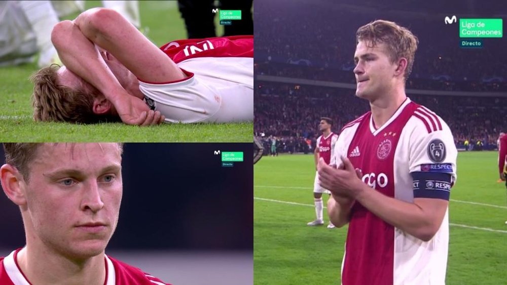 Les larmes des deux joueurs de l'Ajax. Capture/Movistar