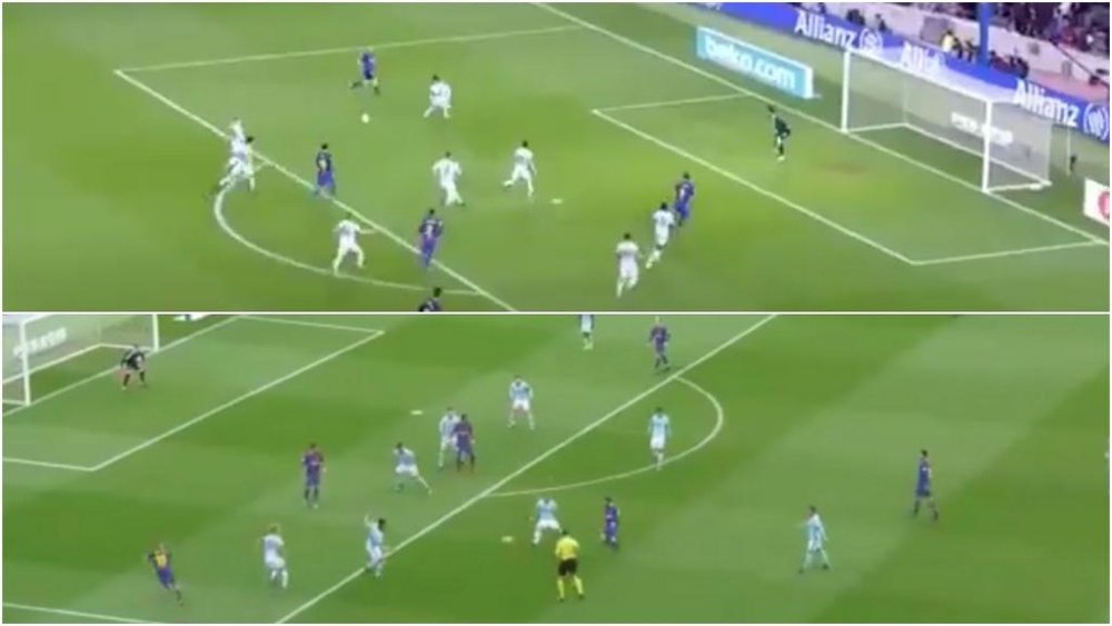 Imágenes de los goles en los que participan Messi y Jordi Alba. Twitter