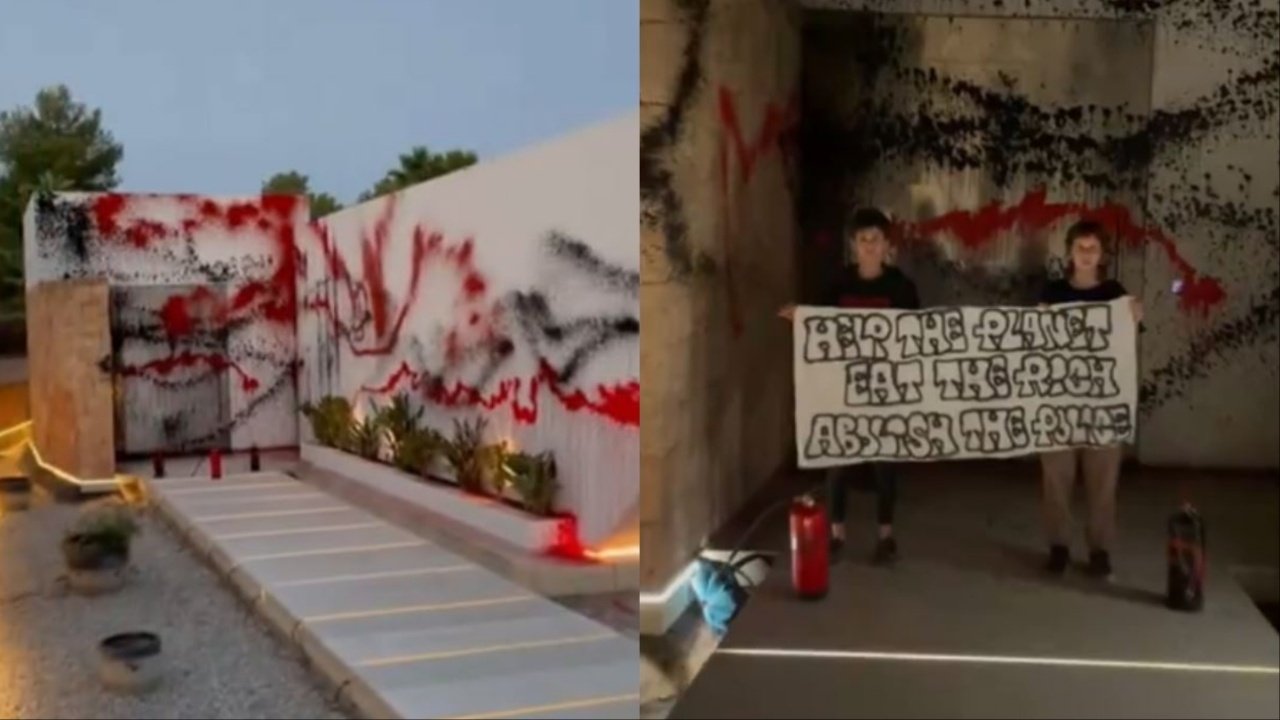 Casa de Messi em Ibiza é vandalizada, por protestos políticos. Capturas/IB3