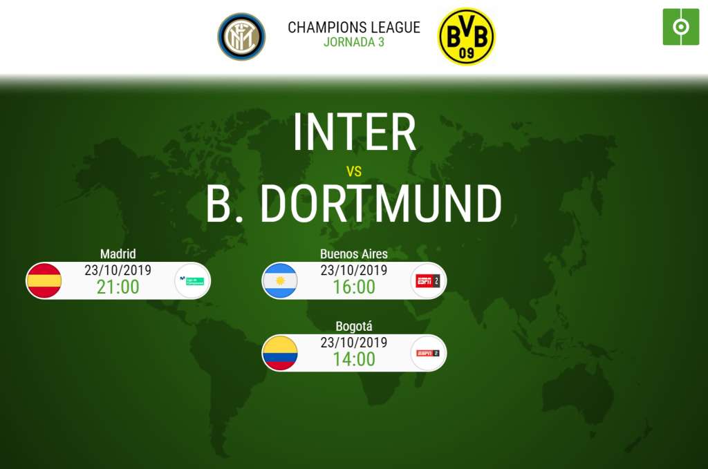 Inter de Milán y Borussia Dortmun se ven las caras en la jornada 3 de la Champions League 2019.