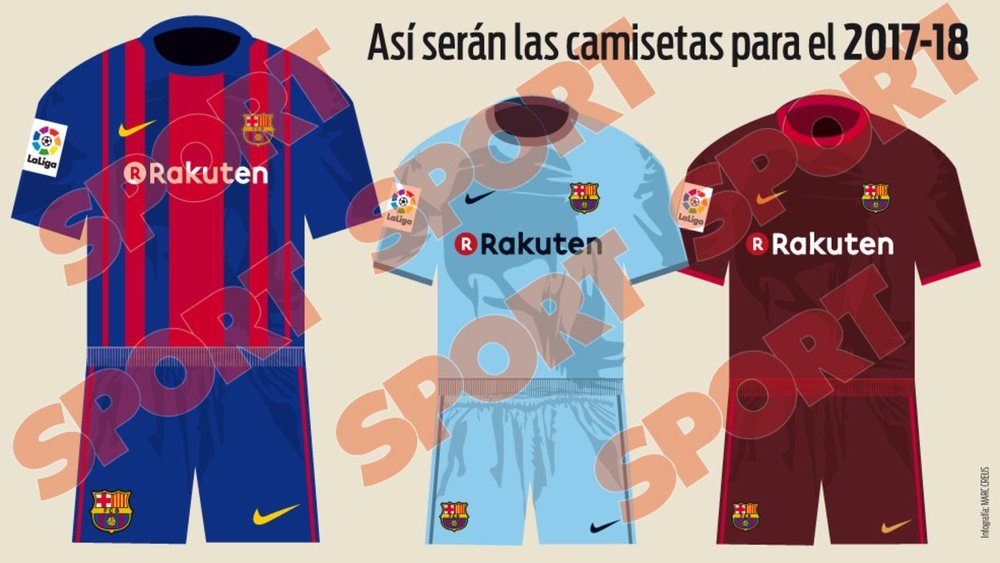 Infografía de Sport con las posibles camisetas del Barcelona para la 2017-18. Sport
