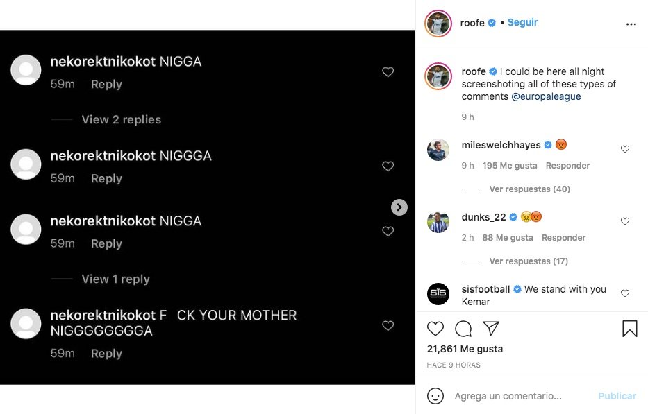 Roofe se quejó de insultos racistas. Captura/Instagram/roofe