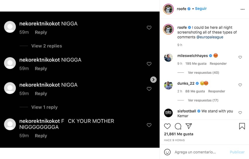 Roofe se quejó de insultos racistas. Captura/Instagram/roofe
