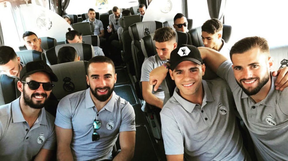 Isco, Carvajal, Nacho and Morata, on the plane to the US. Instagram
