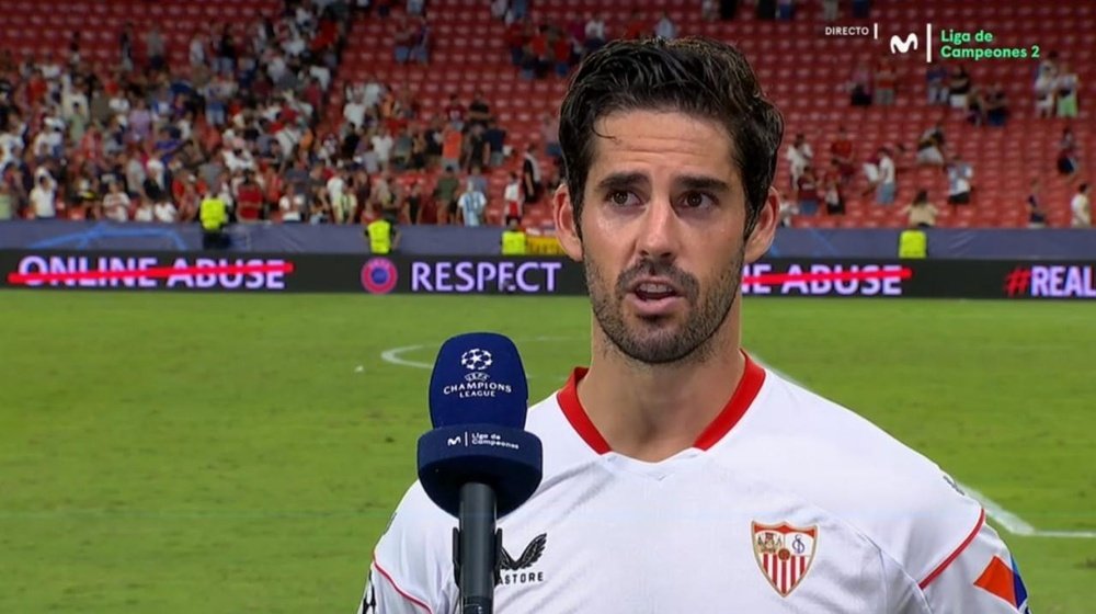 Isco, en declaraciones tras el Sevilla - Manchester City de la Champions League 2022-23. Captura/MovistarLigadeCampeones