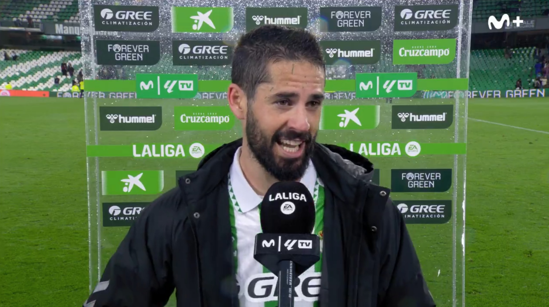 Isco, feliz tras el triunfo del Betis ante el Madrid. Captura/Movistar+