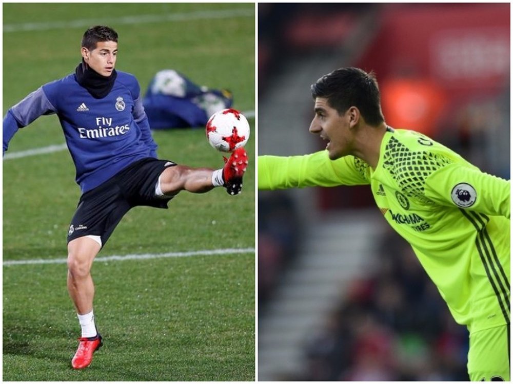 James (L) could be involved in a swap deal with Chelsea's Thibaut Courtois. BeSoccer
