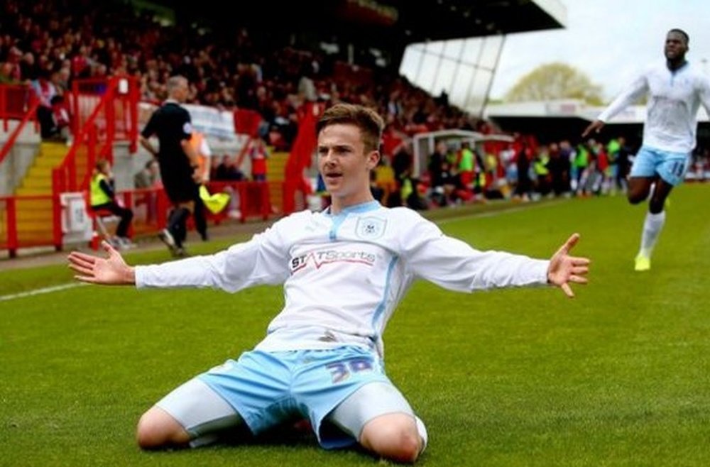 James Maddison celebra un gol con el Coventry City. Twitter