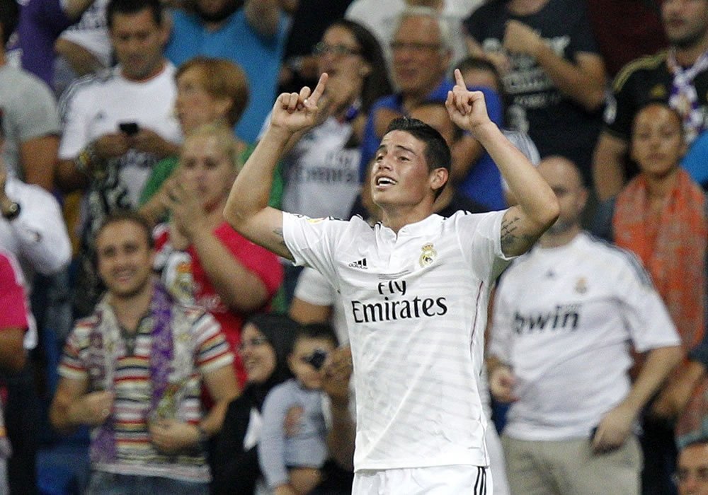 James celebrates scoring a goal for Real Madrid. EFE