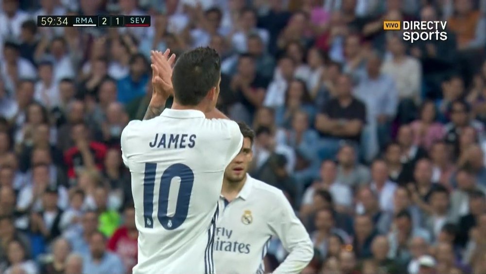 James dit adieu au Bernabéu lors de la rencontre de Liga entre Real Madrid et Séville. Twitter