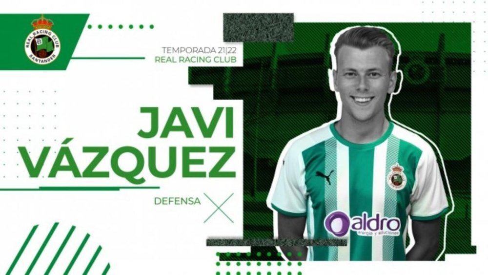 Javi Vázquez, cedido al Racing de Santander. Twitter/RealRacingClub