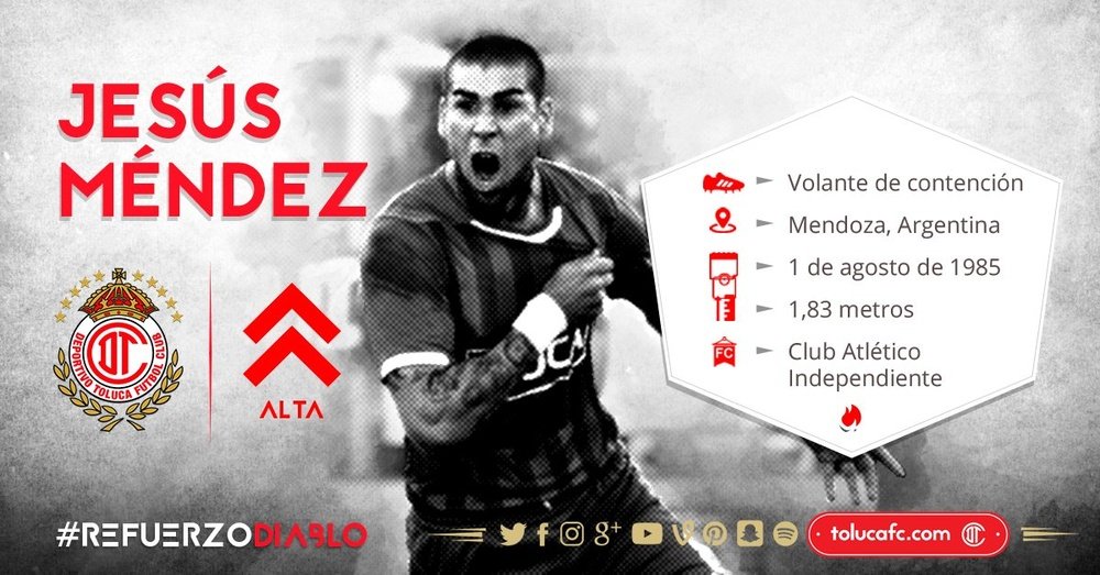 Jesús Méndez, nuevo jugador de Toluca. TolucaFC