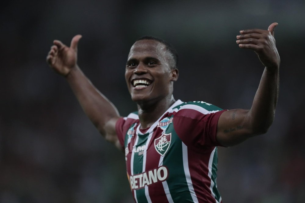 Jhon Arias celebra un gol en el Fluminense-River Plate de la Copa Libertadores 2023. EFE/Andre Coelho