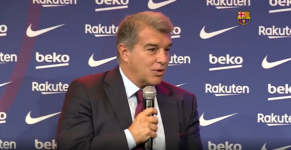 Laporta tuvo un lapsus entre Messi y Pedri. Captura/BarçaTV