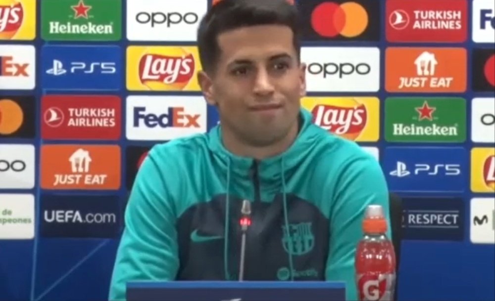 Cancelo spoke at Monday's press conference to discuss his expectations. Screenshot/FCBarcelona