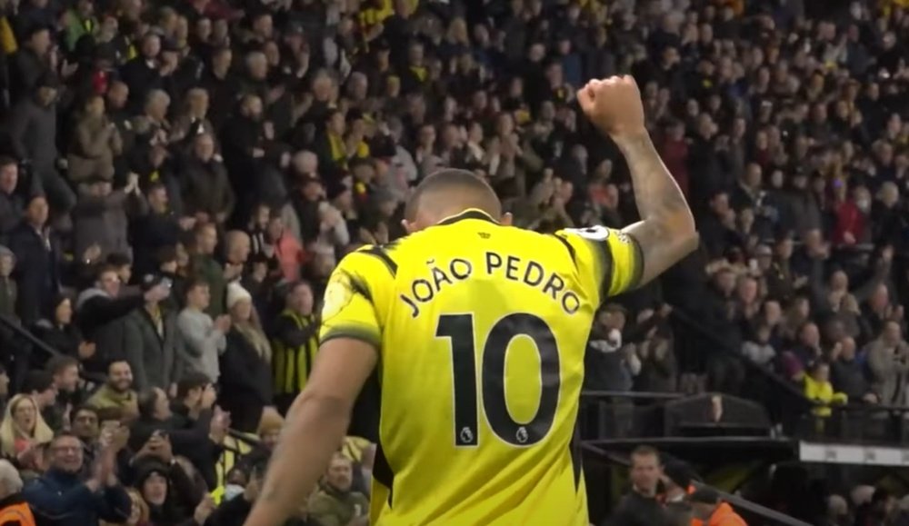 Joao Pedro on his ay tpo Brighton. Screenshot/WatfordFC