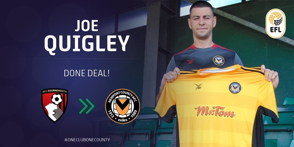 Joe Quigley es el nuevo refuerzo del Newport County. Twitter/NewportCounty