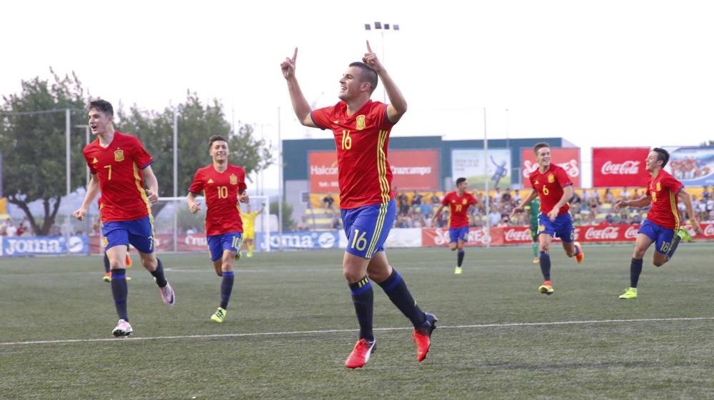 Joel Rodríguez celebra un gol marcado con la Selección Española en el COTIF. AS