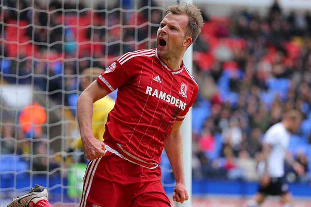 Jordan Rhodes, pictured during his time at Boro, has been a key player for Norwich this season. AFP