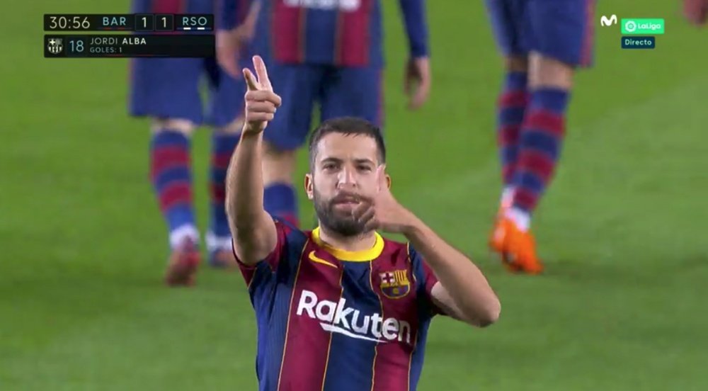 Jordi Alba, buteur et passeur face à la Real Sociedad. Captura/Movistar+LaLiga