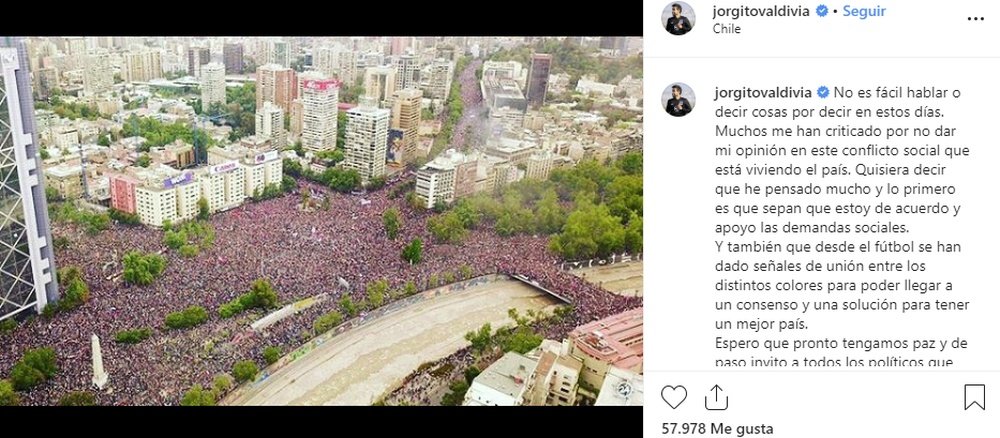 Jorge Valdivia declaró su apoyo a los manifestantes también en Instagram. Jorgitovaldivia