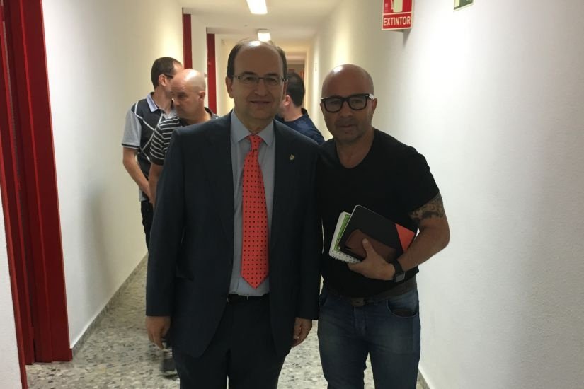José Castro, president of Sevilla, with Jorge Sampaoli. SevillaFC