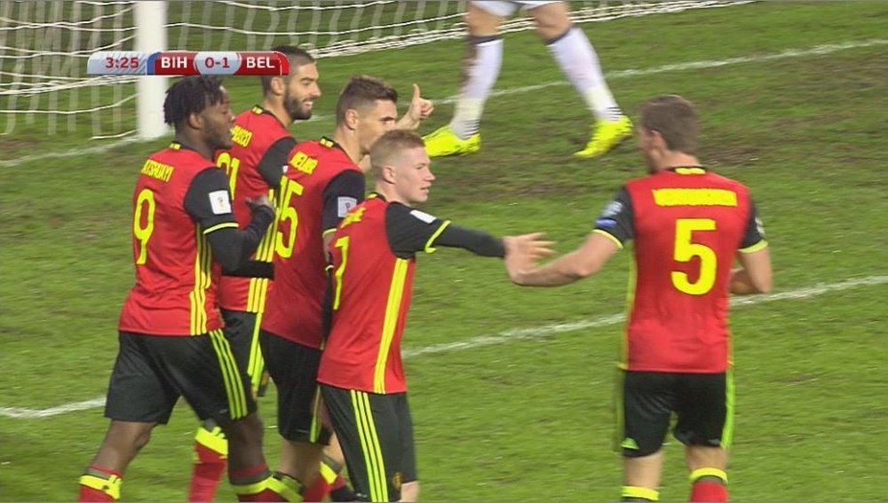 Meunier celebró otro gol con Bélgica. Twitter/Movistar+