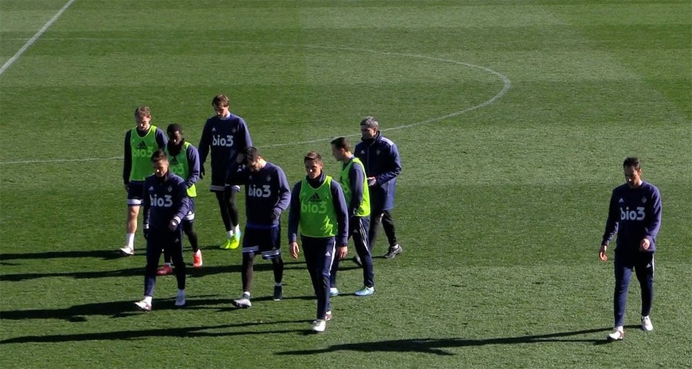 Jugadores de la Ponferradina durante un entrenamiento. Twitter