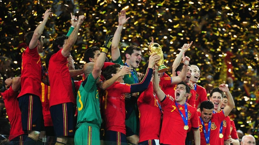 Jugadores de la Selección Española, tras ganar el Mundial de Sudáfrica 2010. FIFA