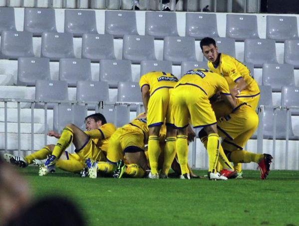 Jugadores del Alcorcón celebrando un gol. Twitter